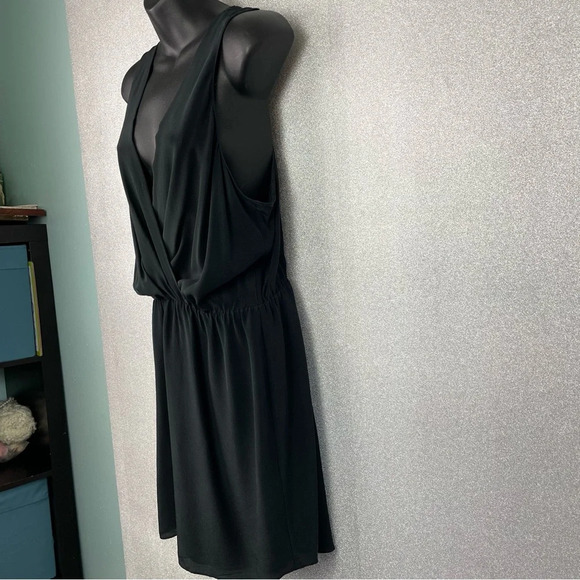 Rory Beca 100% Silk Romper Popover Mini Dress Plunging Cross Over V-Neck Black L - Picture 4 of 11